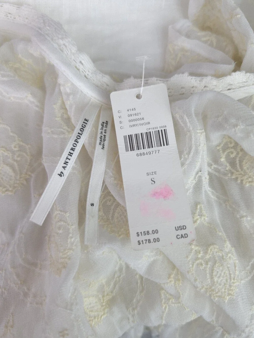 By Anthropologie The Deco Flutter Sleeve Sheer Open Back Tunic Top - Cream - Picture 7 of 12